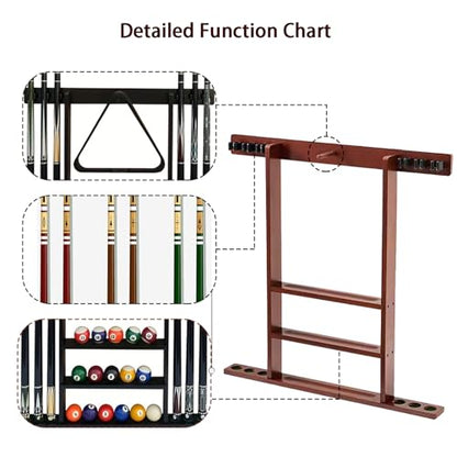 SUPERDIAMOND 6 Holes Wall Mounted Pool Cue Rack, Wood Billiard Stick Holder Holds 6 Cues for Pool Table Accessories, Heavy-Duty Billiards Storage Rack Stand Display for Game Room,Brown - size: 6 Cues, style: SU-wa6-Cue Racks-brown
