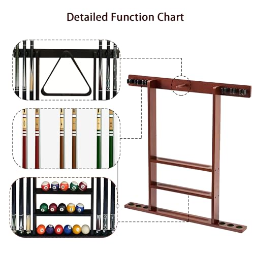 SUPERDIAMOND 6 Holes Wall Mounted Pool Cue Rack, Wood Billiard Stick Holder Holds 6 Cues for Pool Table Accessories, Heavy-Duty Billiards Storage Rack Stand Display for Game Room,Brown - size: 6 Cues, style: SU-wa6-Cue Racks-brown