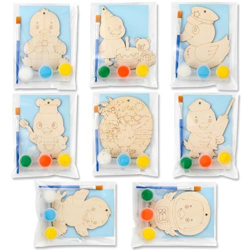Saypacck 24 Pcs Duck Party Favors Wooden Painting Craft Kits Birthday Party Supplies with Organza Bag for Goodie Bags Fillers Adult Thank You Gifts - style: Duck