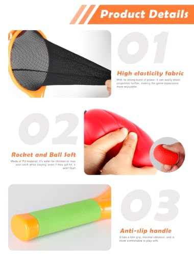 Launch & Catch Ball Set for Kids, Toss and Catch Outdoor Game with 2 Elastic Paddles, 1 Foam Football, 4 Soft Balls and Carry Bag, Solo Practice or Family Backyard Game for Beach and Lawn Play