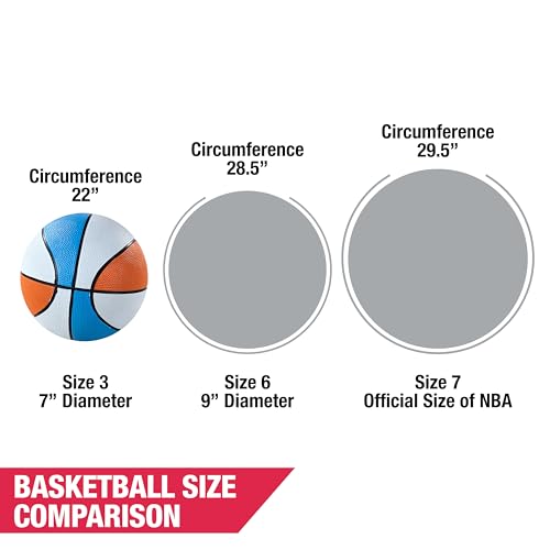 Hall of Games EZ Fold Premium Indoor Arcade Basketball Game with Steel Frame and Polycarbonate Backboard, Dual Shot Electronic Scoring with 6 Size 3 Balls Included, Perfect for Basement Game Rooms - style: Orange/White/Blue (3-Pk Balls)