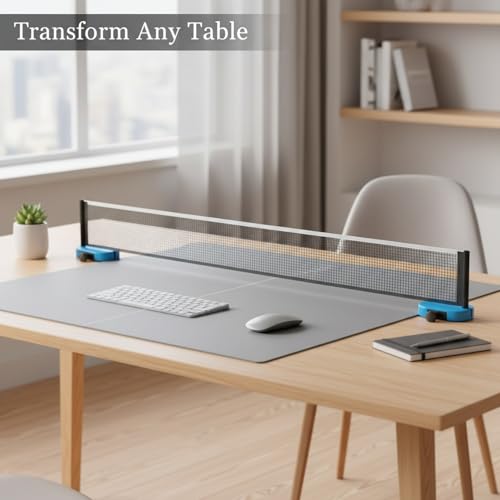 Portable Table Tennis Net Set with Telescopic Clamp, Tool-Free Setup for Dining Tables & Desks, Compact Storage - color: Blue
