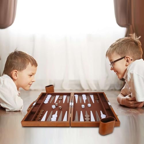 Backgammon Set - Classic Board Game with Premium PU Leather Case & Portable Travel Strategy Backgammon Game Set for Adults, Kids Family Game Night, Vacation & Giftss (11inch Small, Brown) - color: Brown, style: 11inch