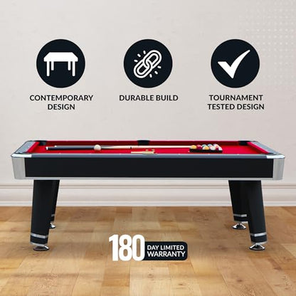 Hathaway Jupiter 7 Ft Heavy Duty Pool Table – Includes Cue Sticks, Billiard Balls, Brush – Modern Look for Family Billiards Games Room – Red Felt with Black Finish
