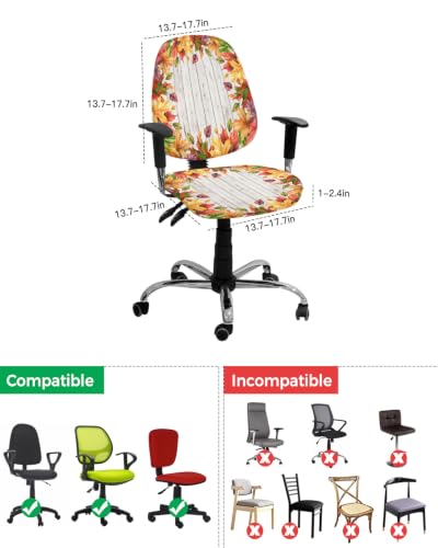 Savannan Office Chair Cover, Thanksgiving Fall Orange Maple Leaf Watercolor Protective Stretch Elastic Universal Cover for Desk Task Chair,Computer Rotating Chair 1 Pcs Farm Wood Board