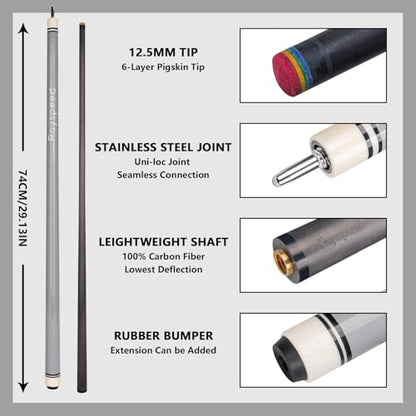 Carbon Fiber Pool Cue Stick 12.5mm Low Deflection Full Carbon Technology Pool Stick for Adults Professional Billiard Cue with Uni-loc Pin Joint - color: Grey
