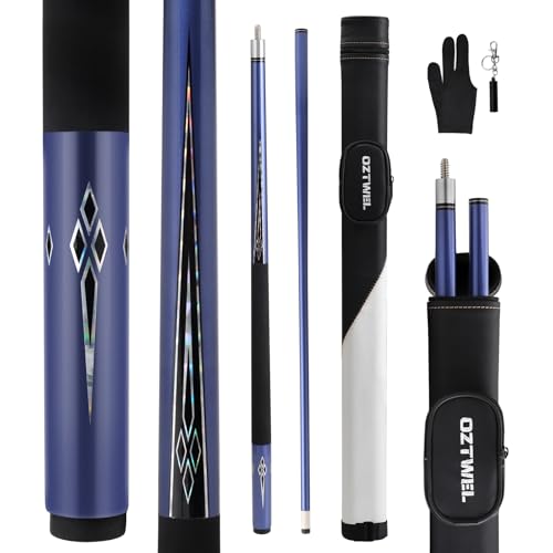 Glass Fiber Pool Cue Stick with Case Combo Set, 12.5mm Professional Pool Stick 58" Low Deflection Billiards Cue Stick 19 Oz Pool Cue Set for Men Adults Players - color: Blue1