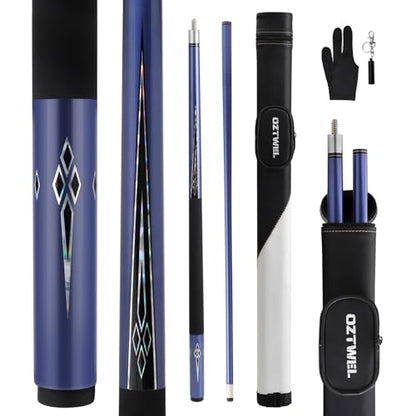 Glass Fiber Pool Cue Stick with Case Combo Set, 12.5mm Professional Pool Stick 58" Low Deflection Billiards Cue Stick 19 Oz Pool Cue Set for Men Adults Players - color: Blue1