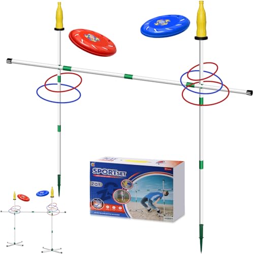 Outdoor Flying Disc Game Set - Limbo and Jump Game | Bottle Drop & Ring Toss Game - Outdoor Game Set for Lawn Beach Camping with Friends Family Kids Dog