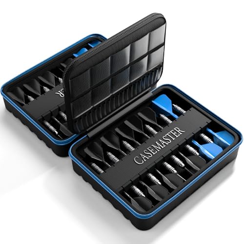 Casemaster Maxx 8 Dart Case, Holds 24 Steel Tip or Soft Tip Darts Fully Assembled, Hard Shell EVA Darts Case, 20 Accessory Pockets, Blue - color: Blue, size: 8 Dart