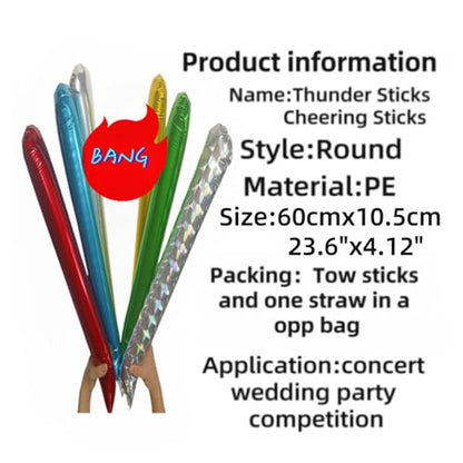 48pcs Round Head Boom Sticks Thunder Sticks Cheering Sticks Team Spirit Plastic Cheerleading Spirit Stick Clapper Inflatable Noise Maker Sports Supply (Silvery) - color: Silvery