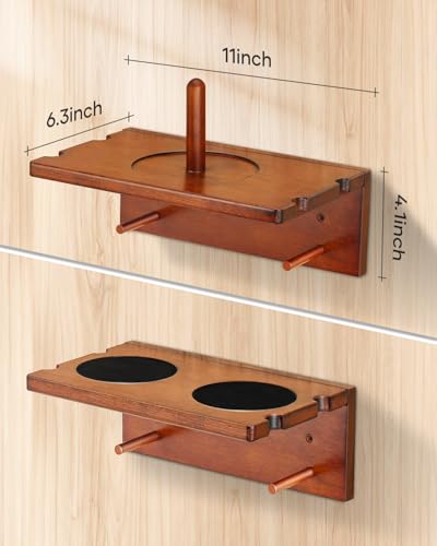 EXTCCT Wall Mounted Cue Holder - Hardwood Billiard Cue Rest and Drink Holder with Chalk Holder 11 x 6.3 x 4.1 Inches (Brown) - color: Brown
