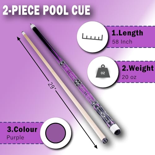 13mm 58 Inch 19 20 oz Billiard Pool Cue Stick, 1/2 Maple Billiard Pool Stick, House Bar Pool Table Sticks for Men - color: Purple 20 oz