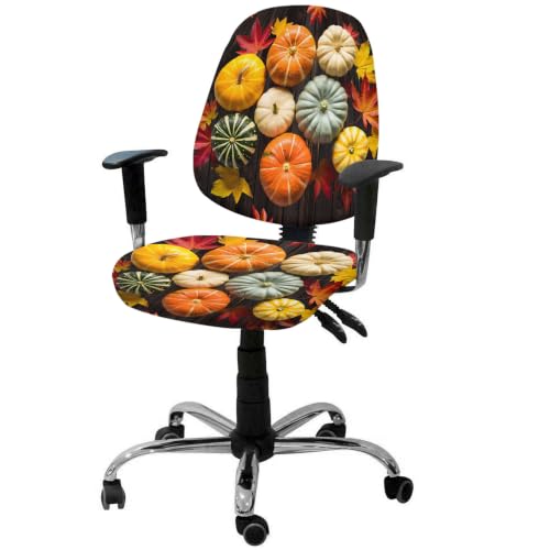 Savannan Office Chair Cover, Thanksgiving Pumpkin Fall Red Maple Leaf Protective Stretch Elastic Universal Cover for Desk Task Chair,Computer Rotating Chair 1 Pcs Farmhouse Wood Grain