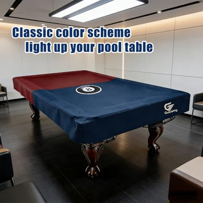 8FT (100"L x 56"W x 8"H) Heavy Duty Leatherette Pool Table Cover – Waterproof, Scratch-Resistant, All-Season Protection for Indoor/Outdoor Use – Red/Dark Blue