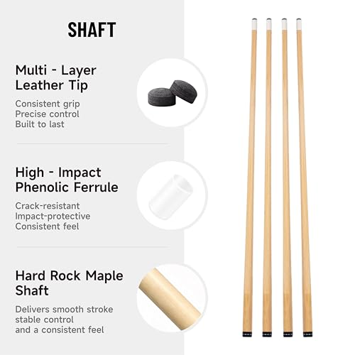 Empire USA Pool Cue Set of 4 – 58" Billiard House Bar Pool Cue Sticks, Durable Hardwood Pool Sticks for Adults, Professional Style Cue Stick Set for Home Game Room & Bar Use