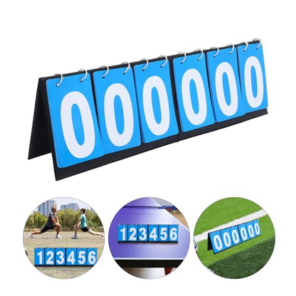 Zerodeko Multi-Sport Scoreboard Flip Scorekeeper, 6-Digit Reusable Number Counter, Blue Foldable Scoreboard for Basketball Baseball Volleyball Games and Coaching