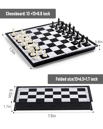 KAILE 13" Magnetic Chess Sets, 3 in 1 Travel Chess Checkers Backgammon Set with Folding Case - size: 13"