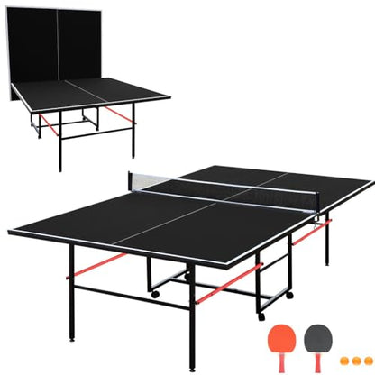 9x5 FT Foldable Ping Pong Table for Indoor Use, Professional MDF Table Tennis Table with Net, 2 Paddles & 3 Balls, Playback Mode, Space-Saving Folding Design for Family Recreation (Black)