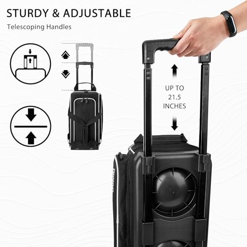 Goloni Double Roller 2 Ball Bowling Bag with Separate Shoe Compartment,2 Ball Bowling Bag with Wheels,Retractable Handle Extends to 40" - color: Black/white