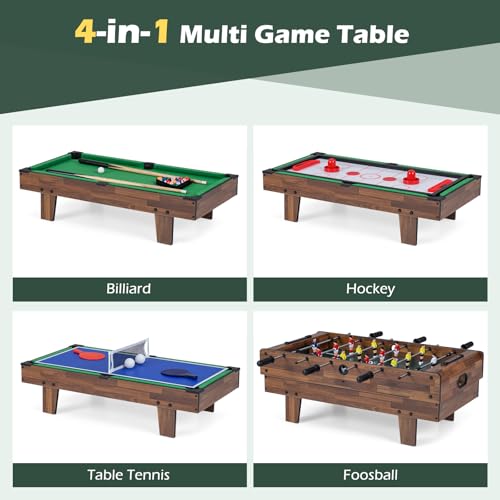 Giantex 4-in-1 Multi Game Table, Combo Foosball Game Table Top w/Billiards, Ping Pong, Push Hockey for Home, Game Room, Family Night & Arcade, Wood Combination Game Table Set for Adults - color: Dark Brown