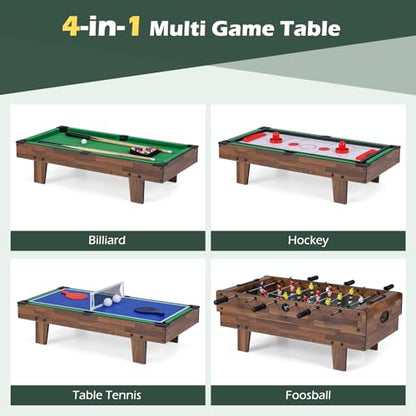 Giantex 4-in-1 Multi Game Table, Combo Foosball Game Table Top w/Billiards, Ping Pong, Push Hockey for Home, Game Room, Family Night & Arcade, Wood Combination Game Table Set for Adults - color: Dark Brown