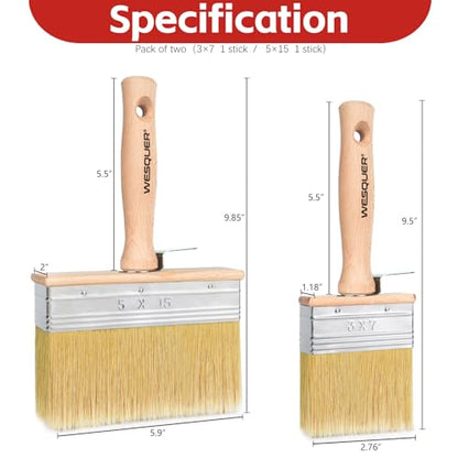 Wesquer Deck Stain Brush 2 Piece Limewash Paint Brush Deck Paint Brush Wood Stain Brushes for Staining Wood Decks Fences Furniture Siding Interior Exterior Projects