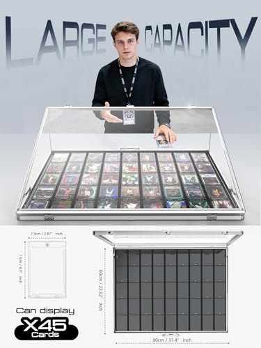 Ultra-Thin 31.4 x 23.6inch Portable Aluminum Card Display Case with Felt Tote Bag, High-Transparency Acrylic, 3 Anti Theft Locks, Sports Trading Card Show Case for Collectible Cards Jewelry Jersey - color: Silver