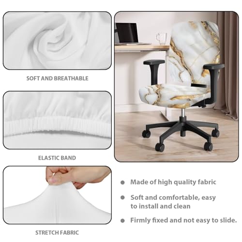 Desk Chair Arm Covers White Marble Print Computer Chair Cover Stretchable 4-Pc Set Modern Washable Office Chair Seat Covers with Armrest Pads for PC Chairs - color: White Marble Print