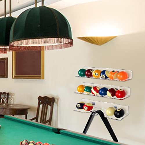 Pool Cue & Ball Rack Wall Mount – Acrylic Billiard Storage Holder, Self-Adhesive or Screw Mounted, Space-Saving Game Room Organizer (16 Balls & Ball Rack Holder) - style: 16 Balls & Ball Rack Holder