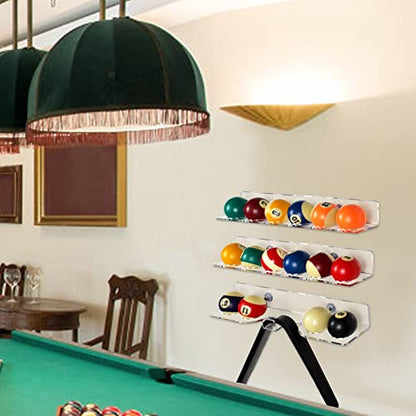 Pool Cue & Ball Rack Wall Mount – Acrylic Billiard Storage Holder, Self-Adhesive or Screw Mounted, Space-Saving Game Room Organizer (16 Balls & Ball Rack Holder) - style: 16 Balls & Ball Rack Holder