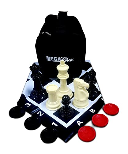 MegaChess Large Chess Set 8-inch King with Large Checkers Set and Giant Vinyl Chess Mat