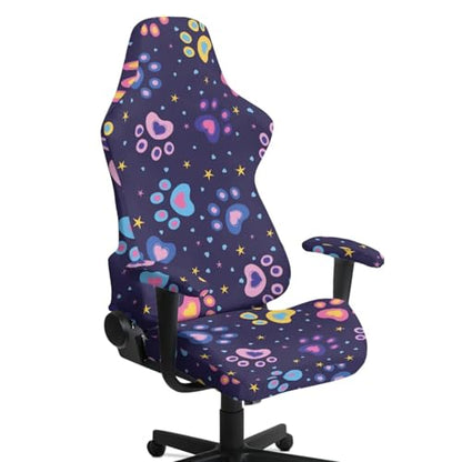 Dog Paw Print Game Chair Cover with Armrest Covers Soft Comfy Breathable Computer & Gaming Chair Slipcover for Swivel Rotating Chairs, 4Pc/Set - color: Purple - Dog Paw