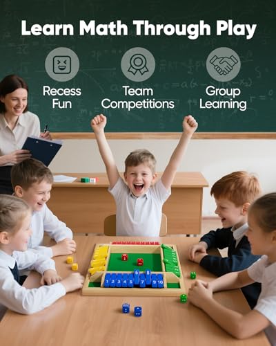 Classic Original Shut The Box Game, Math Dice Board Game for Family Night Classroom Travel, Wooden Table for Group Kid Adult Senior, Camp Party Bar, Easy Quick and Fun, 2-4 Players - size: 8.7in
