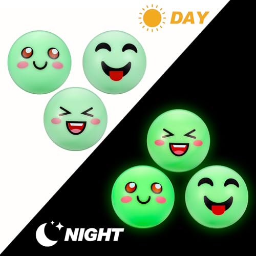 24 Pcs Glow in The Dark Table Tennis Balls Christmas Luminous Emotion Bouncy Balls Glowing Halloween Party Supplies Goodie Bag Fillers Cat's Fun Playmate for Holidays Outdoor Indoor