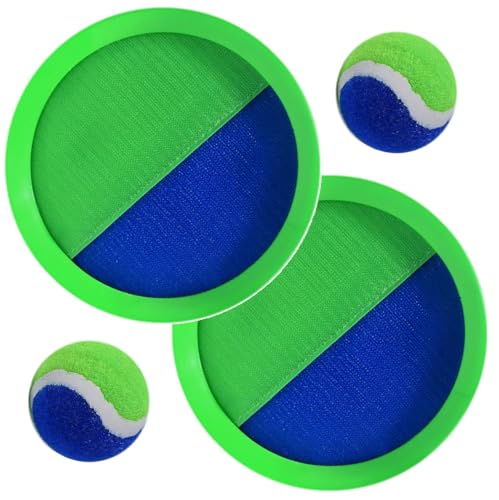 AppleRound Toss and Catch Ball Set (Hook and Loop), Kids Outdoor Games, Beach Toys, Backyard Sports, Paddle Ball Games (Pack of 2 Paddles and 2 Balls) - color: Blue Green Dual-color, size: 2 Paddles & 2 Balls