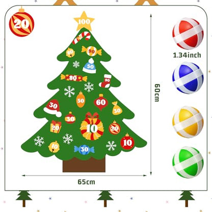 Jenaai Christmas Games Toys Gifts Large Xmas Felt Dart Board Game with 12 Pcs Sticky Balls Christmas Party Supplies Indoor Outdoor Xmas Decor for Family Carnival Birthday Gifts - style: Christmas Tree