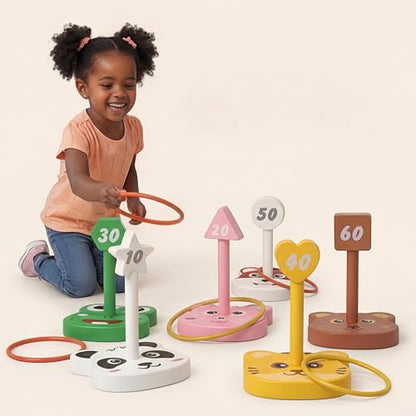 Animal Ring Toss Game Toy Set for Kids, 6 Targets Stands & 36 Rings Combo, Indoor Outdoor Party Yard Family Adults Activity, Holiday Present Birthday Gift for Toddlers Boys Girls Child Ages 3+