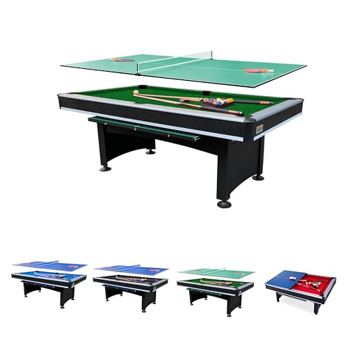 RACK Scorpius 7-Foot Multi-Game Pool Table - Full-Size Billiards with Table Tennis Top - color: Green Felt with Black Body