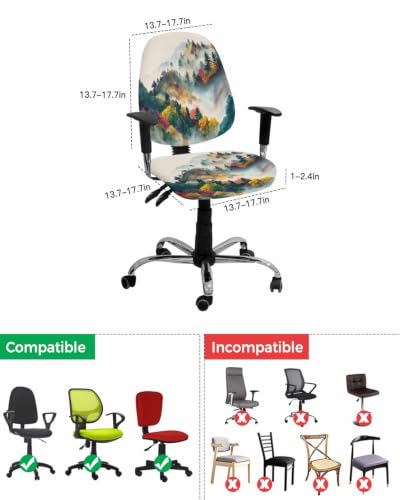 Savannan Office Chair Cover, Vintage Autumn Forest Tree on Linen Protective Stretch Elastic Universal Cover for Desk Task Chair,Computer Rotating Chair 1 Pcs Rustic Mountain Scenic