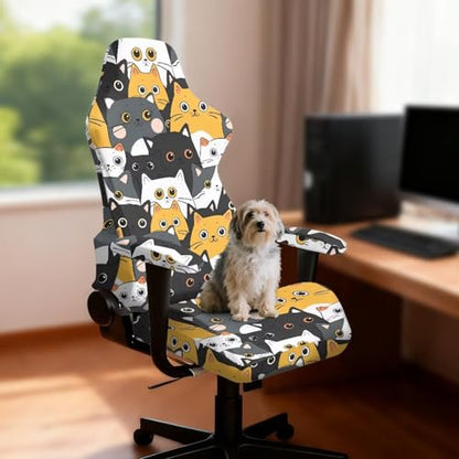 Suobstales Cat Pattern Gaming Chair Cover Cat Scratch Proof Gaming Chair Slipcovers with Armrest, Stretchable Waterproof Office Desk & Racing Chair Cover, Universal Fit for Computer Gamer Chairs - color: Cat