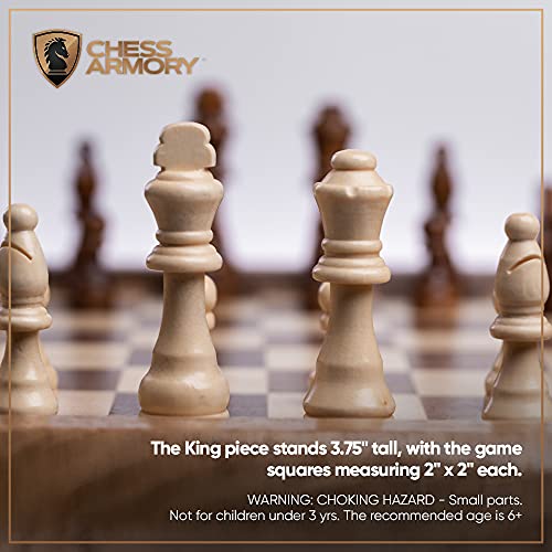 Chess Armory Wooden Chess Set – 17-Inch Large Chess Board with Felted Storage Box, Extra Queens & Handcrafted Staunton Pieces