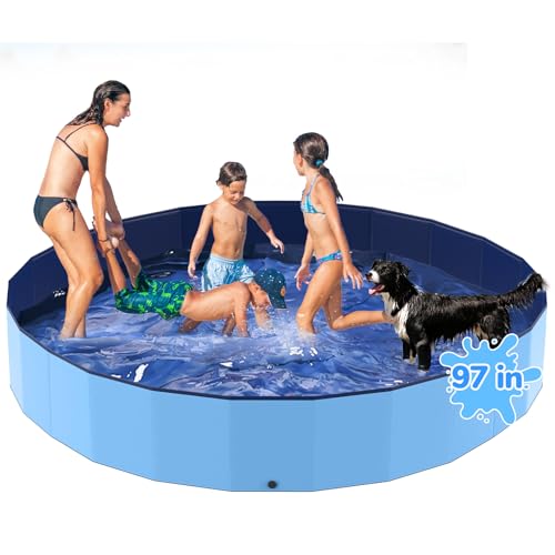 97'' Foldable Dog Pool, Kiddie Pool, Plastic Non-Slip Kids Pools, Heavy Duty Dog Pad for Large Dogs, Oversized Pet Dogs Bathtub, Indoor and Outdoor Kids Pet Wading Pools - size: XXXXXL - 97*16 IN - 511 Gal