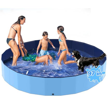 97'' Foldable Dog Pool, Kiddie Pool, Plastic Non-Slip Kids Pools, Heavy Duty Dog Pad for Large Dogs, Oversized Pet Dogs Bathtub, Indoor and Outdoor Kids Pet Wading Pools - size: XXXXXL - 97*16 IN - 511 Gal