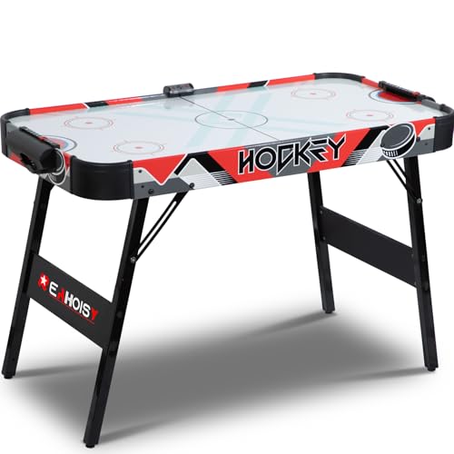 Foldable Air Hockey Table, Folding Indoor Hockey Game Table with Powerful Motor, Accurate Digital LED Scoreboard, Includes 2 Pucks and 2 Pushers, Perfect for Kids and Adults - color: 48 Inch-Red/Black