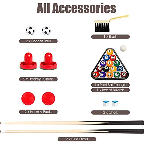 Giantex Multi Game Table, 3-in-1 48" Combo Game Table w/Soccer, Billiard, Slide Hockey, Wood Foosball Table, Perfect for Game Rooms, Arcades, Bars, Parties, Family Night