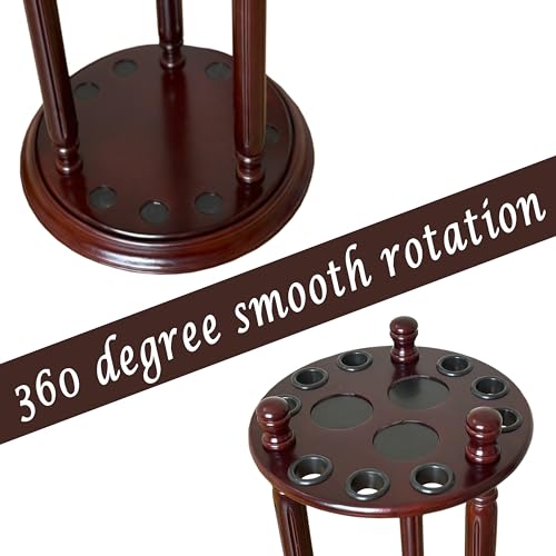 Revolving Billiard Cue Rack, Pool Stick Holder Floor Stand holds 9 Pool Table Sticks, Made of 100% Solid Wood (Mahogany) - color: Mahogany