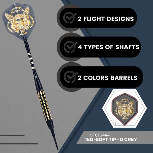Soft Tip Darts Set - Professional Darts with Customizable Configuration, Aluminum & Plastic Shafts, O-Rings, Flights, Dart Tool, 50PC Extra 2BA Tips - color: 18g-Grey D-STC10444