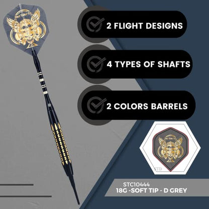 Soft Tip Darts Set - Professional Darts with Customizable Configuration, Aluminum & Plastic Shafts, O-Rings, Flights, Dart Tool, 50PC Extra 2BA Tips - color: 18g-Grey D-STC10444