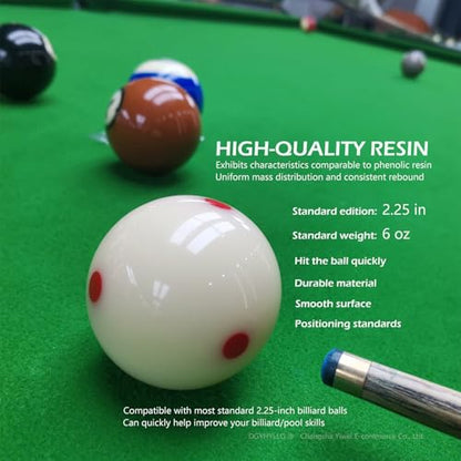 2-1/4" Billiard/Pool Cue Ball with 6 Red Dots Professional Training AAA Grade Tournament Standard, with Three Finger Billiard Gloves and 3 Pool Table Marker Spots/Dots